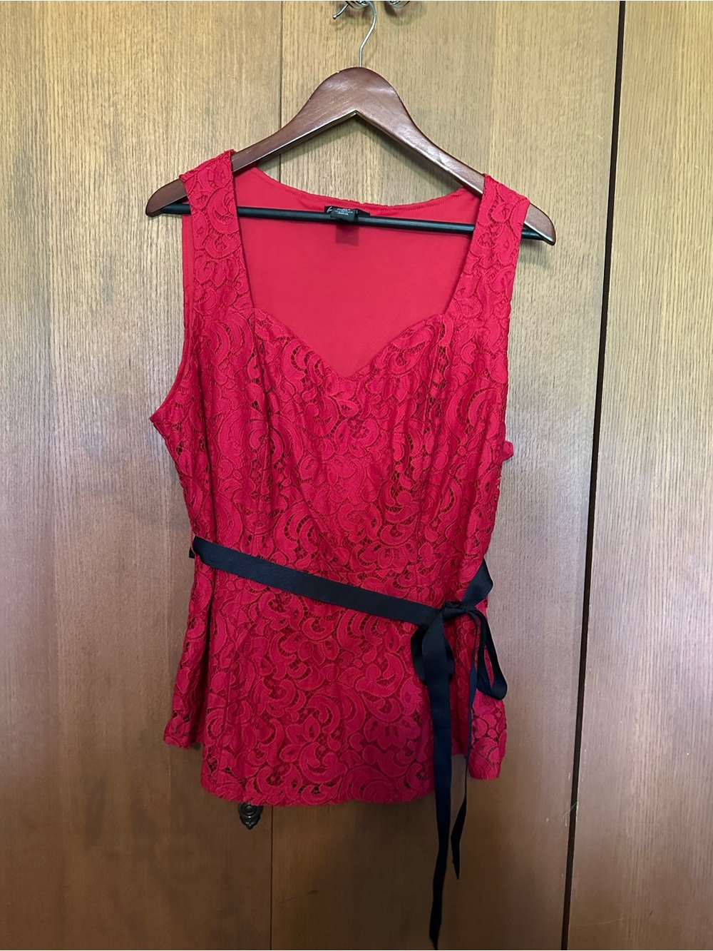 Lane Bryant Red Lace Sleeveless Camisole with Black Ribbon